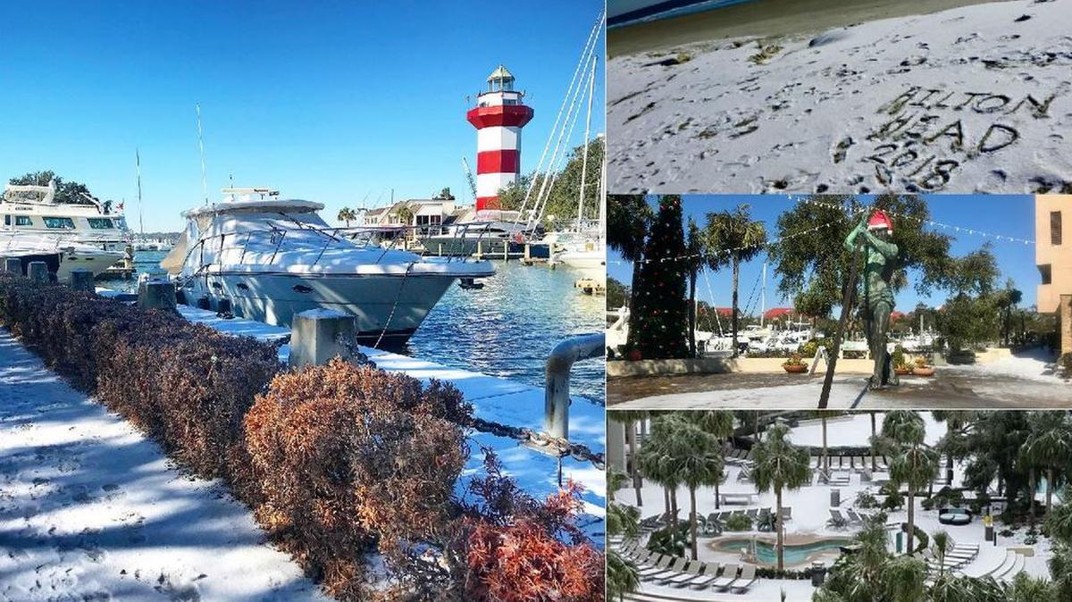 Hilton Head Island covered in snow after the January 2018 snowstorm.