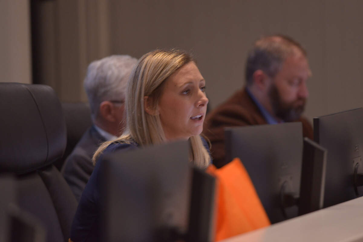 Bluffton Town Council Member Emily Burden asks questions of Kevin Icard, the town’s director of growth management, on how the county’s 5B proposal and the town’s annexation of the Grande Oaks Commons Land Use tract overlap. Icard was firm in his responses that these are two separate projects.