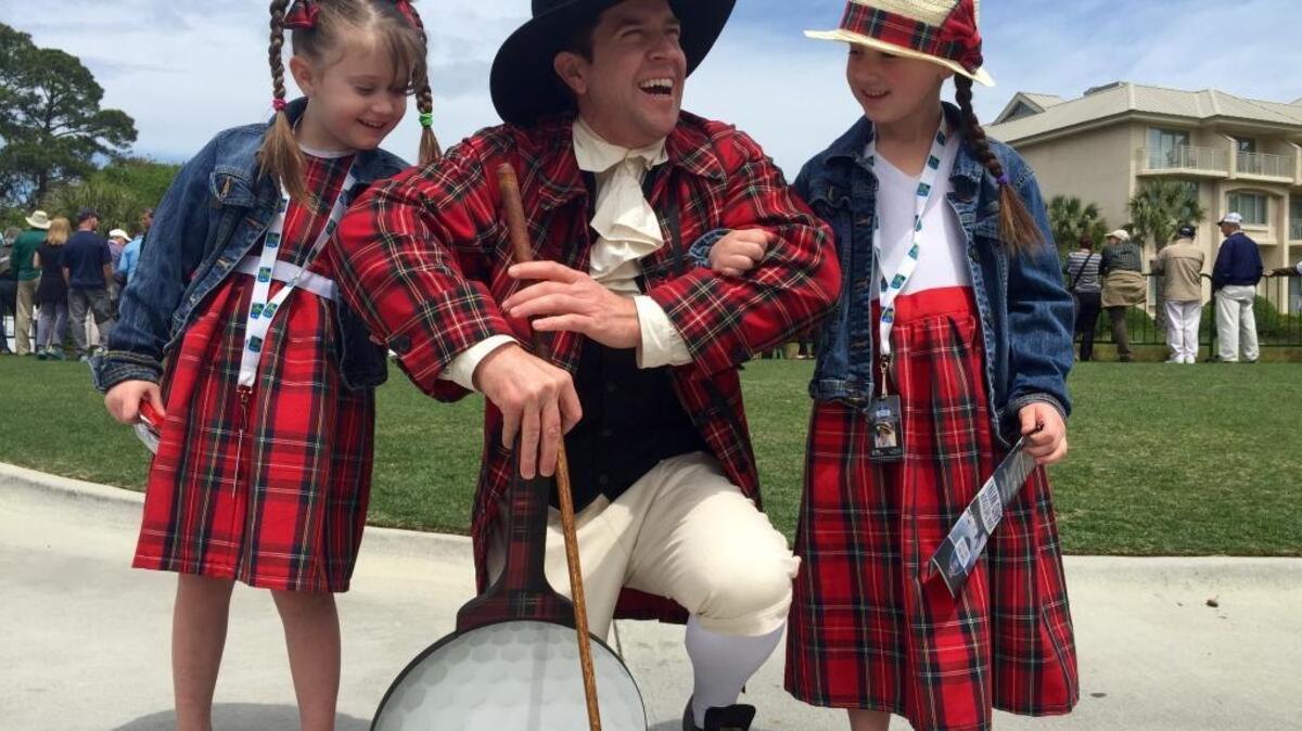 Sir Willie the Younger poses with young fans at the RBC Heritage Presented by Boeing on Thursday, April 14, 2016.