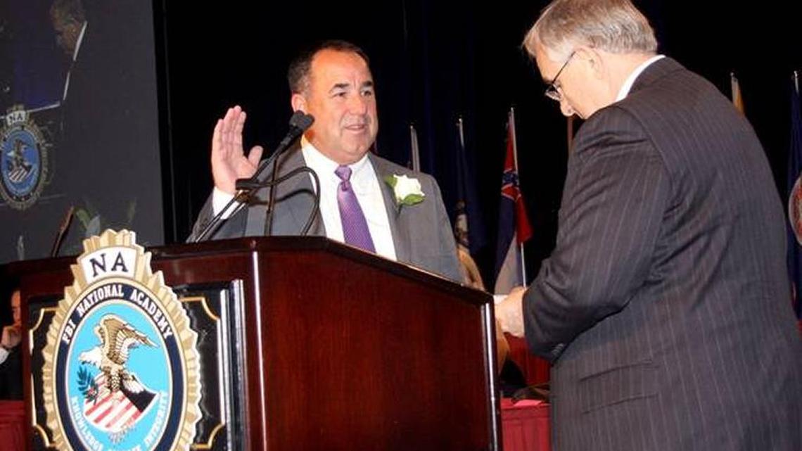 Bluffton Police Chief Joey Reynolds is sworn in as 3rd vice president of F.B.I. National Academy Associates Inc. during a training conference in Orlando, Fla., in 2013. He served as president in 2017.