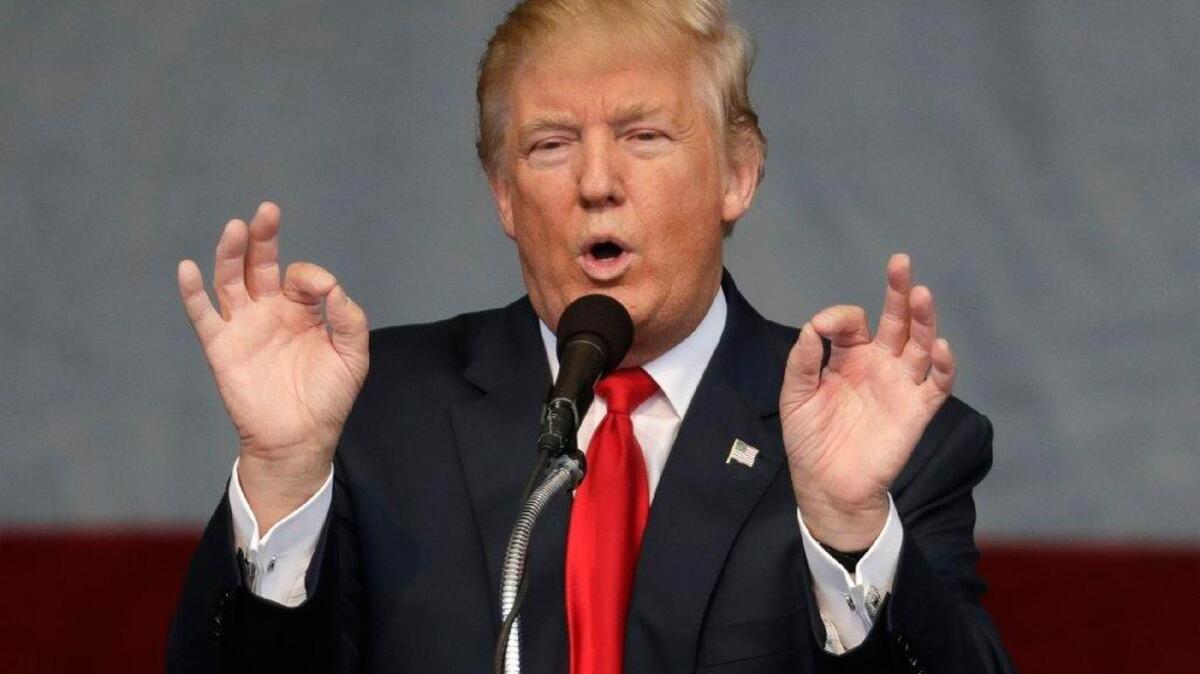 Republican presidential candidate Donald Trump speaks at a campaign rally.