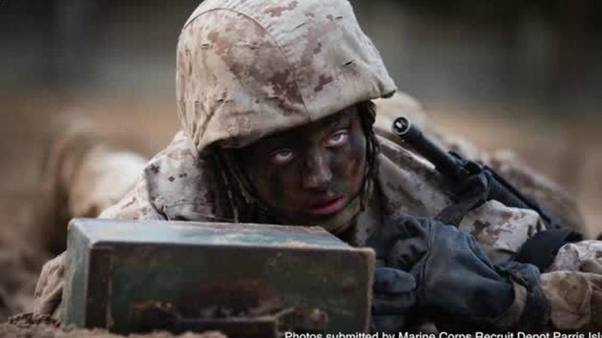 PFC Maria Daume talks about enlisting in the U.S. Marine Corps an with infantry contract after graduation on Friday, Jan. 13, 2017, at Marine Corps Recruit Depot Parris Island. She is one of the first four females enlisted with infantry contracts. While some of the female Marines who participated in the gender integration tests earlier this year have been approved for career field changes into the infantry field, these four women shipped to recruit training with the intent of heading to the School of Infantry following boot camp graduation.