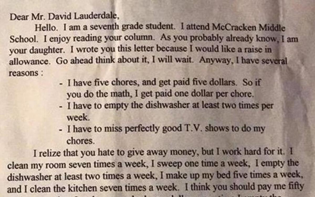 Letter from Ann Talley Lauderdale to her father in 1996.