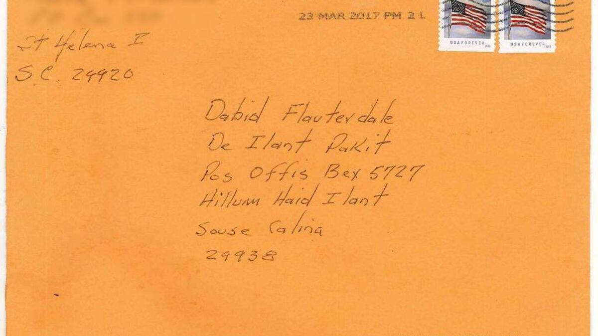 The letter that was delivered by the U.S. Postal Service addressed in Gullah to Packet columnist David Lauderdale.