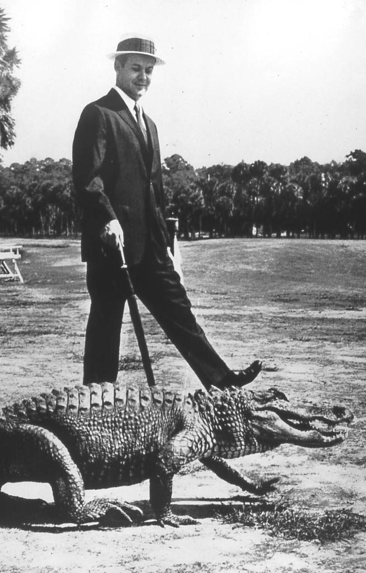 Sea Pines founder Charles Fraser and an alligator from a 1962 edition of The Saturday Evening Post, which featured Fraser’s then-new Sea Pines resort.