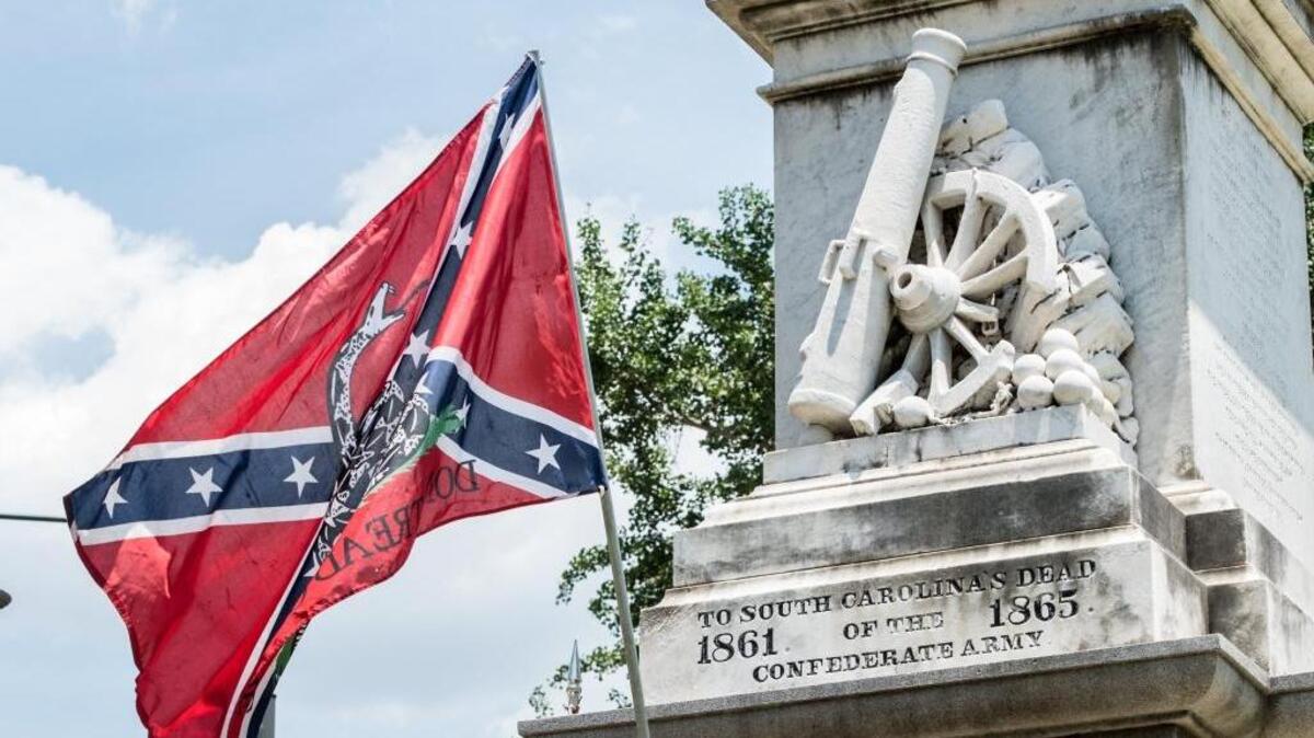 A Confederate flag flies next to the Confederate Monument on the Statehouse grounds in July, when the S.C. Secessionist Party marked the anniversary of the Confederate flag being removed from the property.