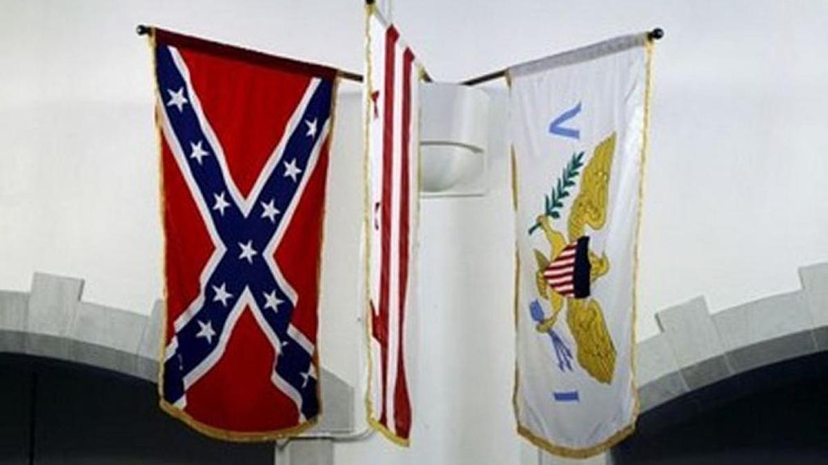 The Confederate flag is one of 57 flags hanging in the Citadel’s Summerall Chapel.