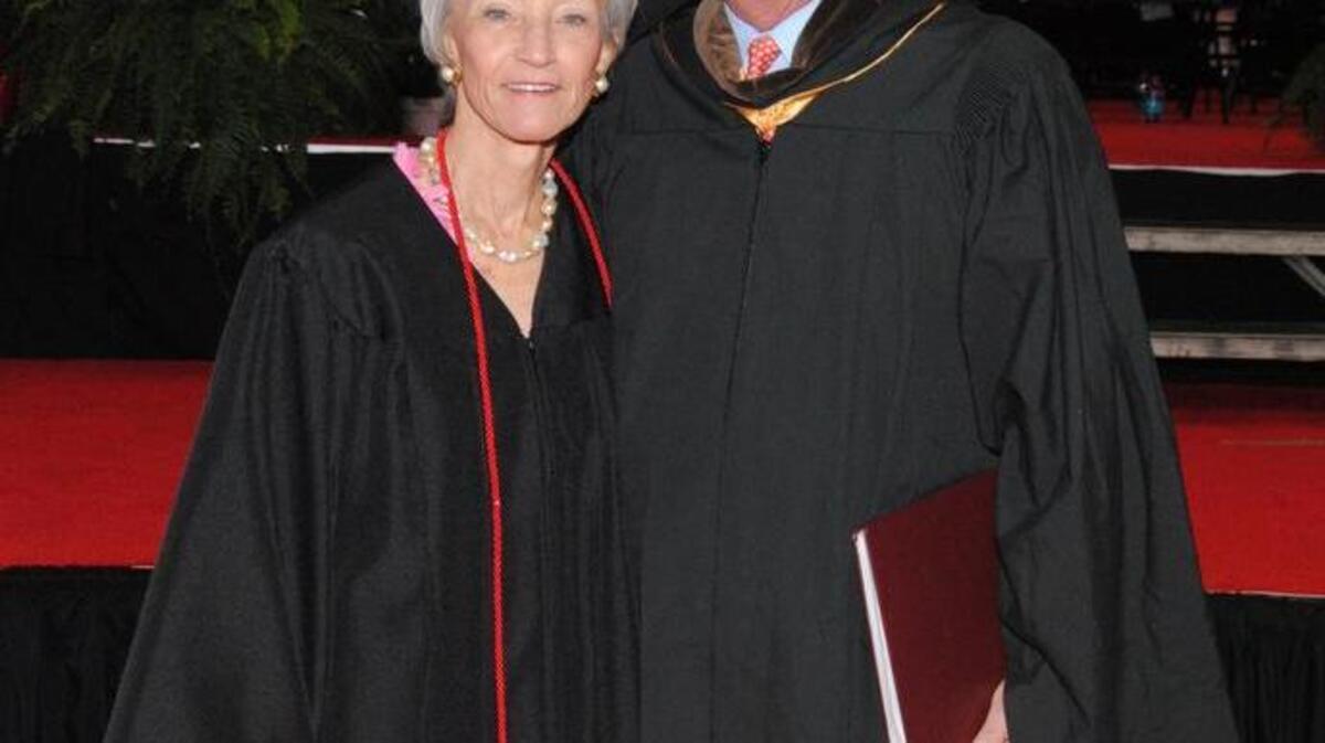 Liz and her husband Jim MacLeod of Hilton Head Island at the University of Tampa graduation ceremony May 7, 2016. Liz received her undergraduate degree. Jim delivered the commencement address as an officer on the university board, and received the Esse Quam Videri Award, the highest award given by the Alumni Association to a graduate of UT.