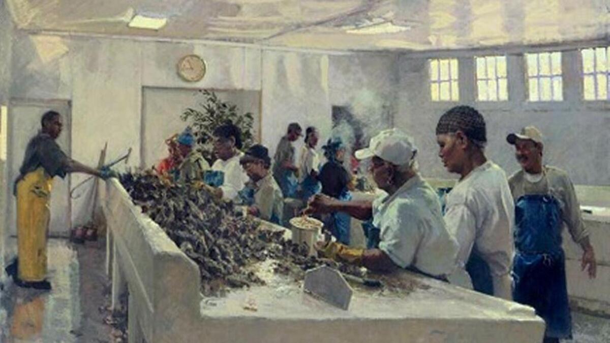 “Bluffton Oyster Factory Shuckers” at the Bluffton Oyster Co. on the May River in Bluffton.
