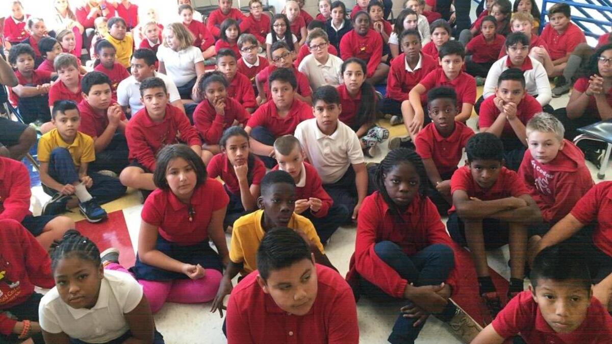 Fifth-graders at Red Cedar Elementary School in Bluffton soak in tips on how to write an editorial.