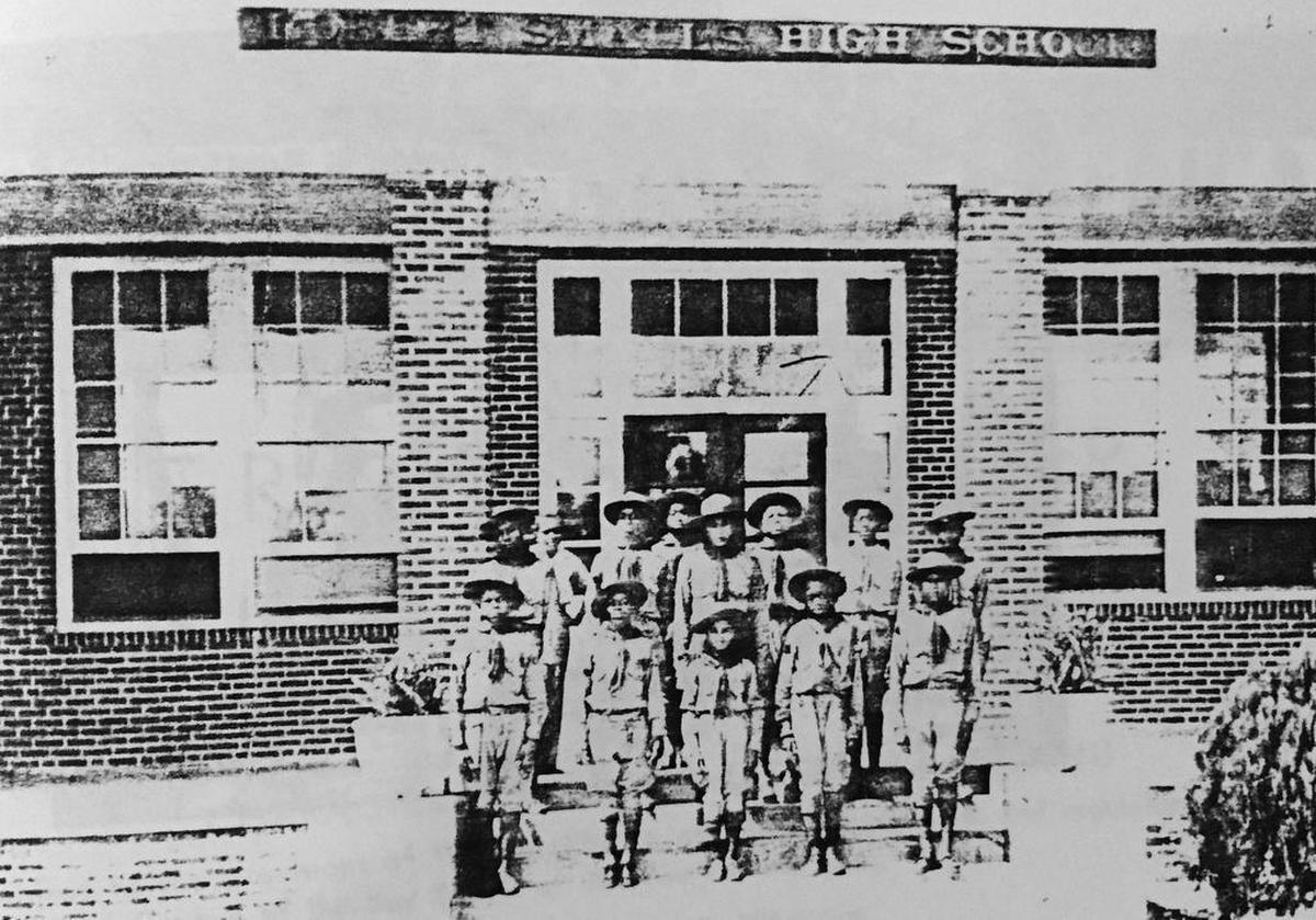 The first Boy Scouts of America Troop #111 at Robert Smalls High School in 1956 with W. Kent Alston as Scout Master.