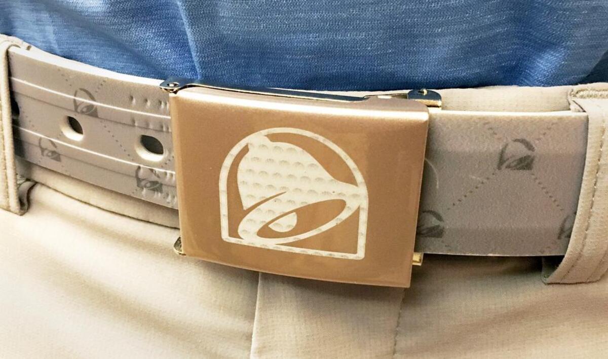 Wesley Bryan, 2017 champion of the RBC Heritage Presented by Boeing, wore his Taco Bell belt buckle at Heritage Media Day on Monday. His sponsorship deal with the fast food chain was the result of the late night meal Bryan ate at Taco Bell a few hours after winning the RBC Heritage.