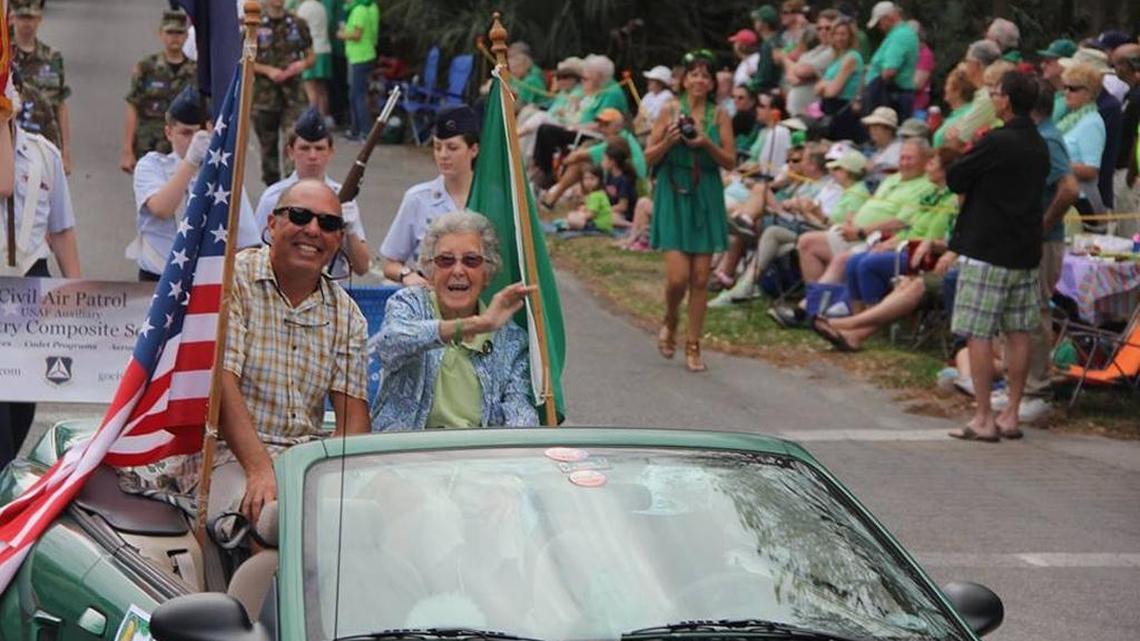 Miss Norma with her son, Tim, ride in the 33rd annual Hilton Head Island St. Patrick’s Day Parade on Sunday, March 13, 2016.