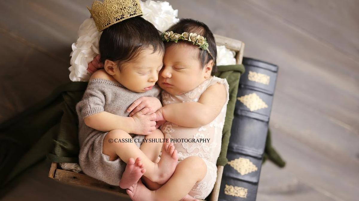 Romeo Arcangel Hernandez, left, born to parents Morgan and Jovanny Hernandez of Beaufort is pictured with Juliet Evangeline Umana, right, born to parents Christiana Shifflet and Allan Umana of Bluffton in this photo taken in studio by Cassie Clayshulte Photography.
