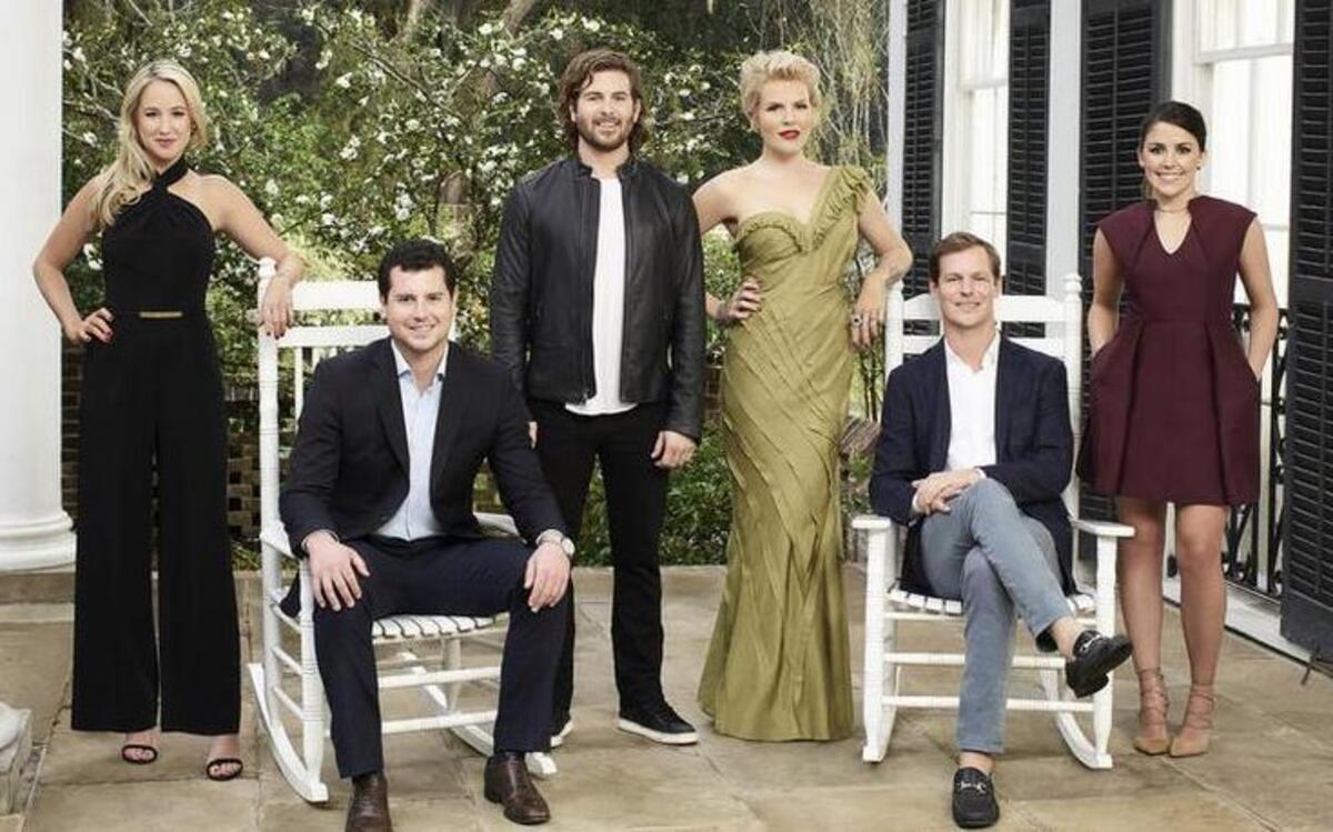 The cast of “Southern Charm: Savannah,” pictured from left, are Catherine Lanier Cooper, Louis Oswald, Daniel Eichholz, Ashley Borders, Lyle Mackenzie and Hannah Pearson.