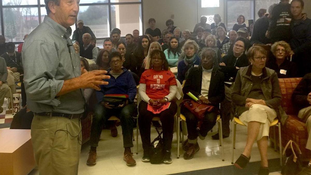 U.S. Rep. Mark Sanford speaks during the second part of a town hall he held Friday in Beaufort.