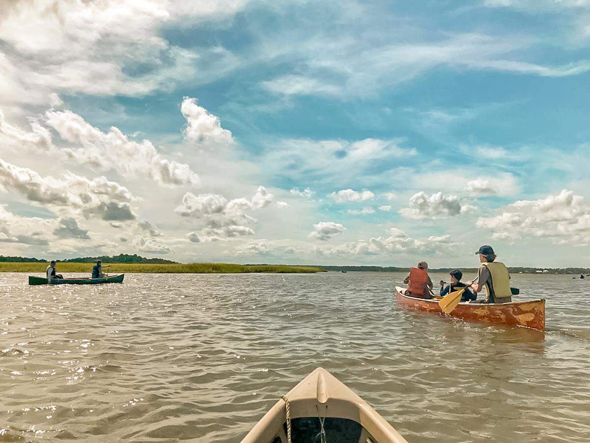 Scouts from Bluffton’s Troop 213 enjoy a sunny paddle by canoe and kayak on the Chechessee River as they work to earn water safety and other merit badges. The accessibility of this beautiful river makes it a great destination for boaters of any skill.
