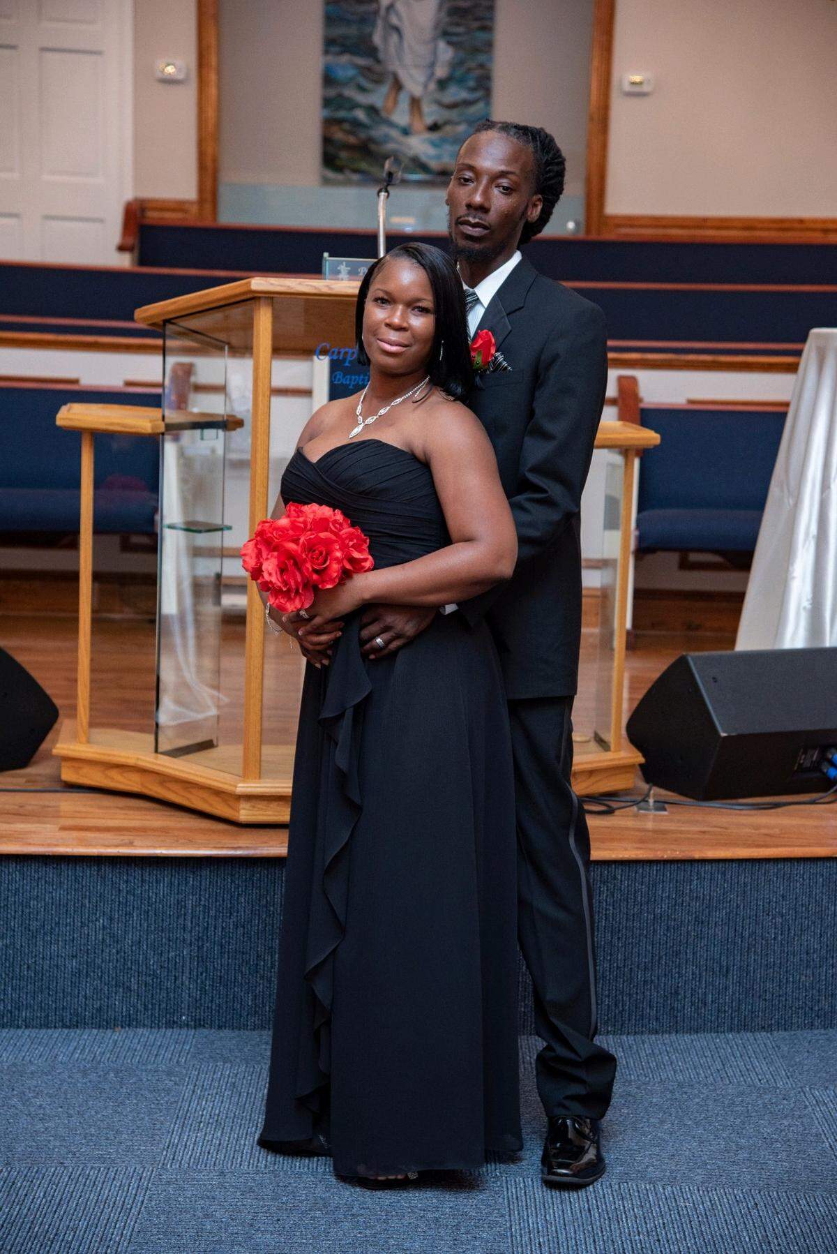 Sharonda and John Jenkins at the 2019 wedding of his brother.
