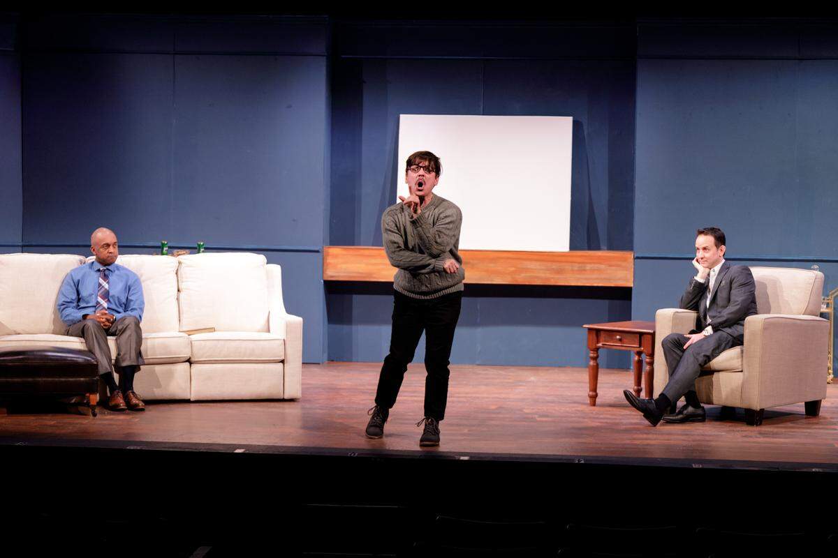 Art Play by Lean Ensemble on Hilton Head, on stage in December 2021, featuring marcus d. harvey, Matt Mundy and Blake White. Play by Yasmina Reza, translated by Christopher Hampton, directed by Libby Ricardo.