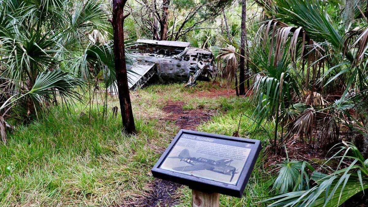 Relic in a Carolina jungle: This wreckage of a crashed WWII aircraft may be found in a quiet corner of the Parris Island Marine Recruit Depot on Parris Island. This unique artifact is part of the nature and history trail of the Charlesfort & Santa Elena National Historic Landmark.