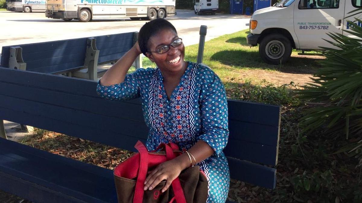 Brittany Lee of Gifford in Hampton County waits to catch the bus home at the Palmetto Breeze transfer station in Bluffton on Monday, July 25, 2016. She works part-time at the Old Navy clothing store in Bluffton.