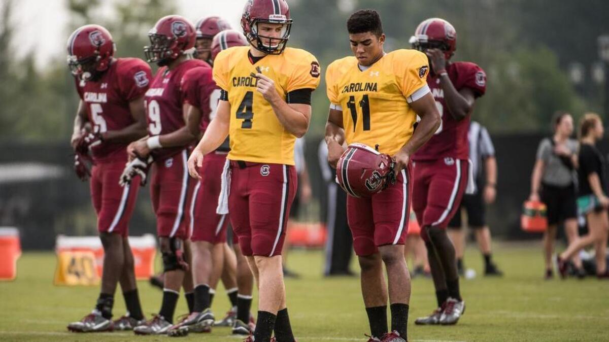South Carolina quarterbacks Jake Bentley (4) and Brandon McIlwain (11)
