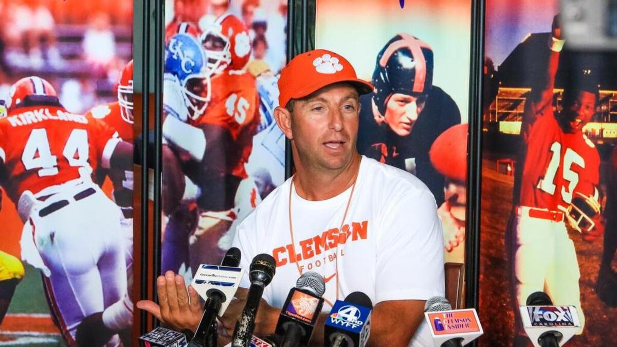 Clemson head coach Dabo Swinney spoke with the media before the Tigers held their first practice of the season Tuesday. They are coming off a perfect regular season but a loss in the National Championship game.