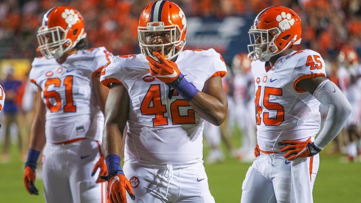 Clemson Tigers defensive tackle Christian Wilkins (42) during a game against Auburn.