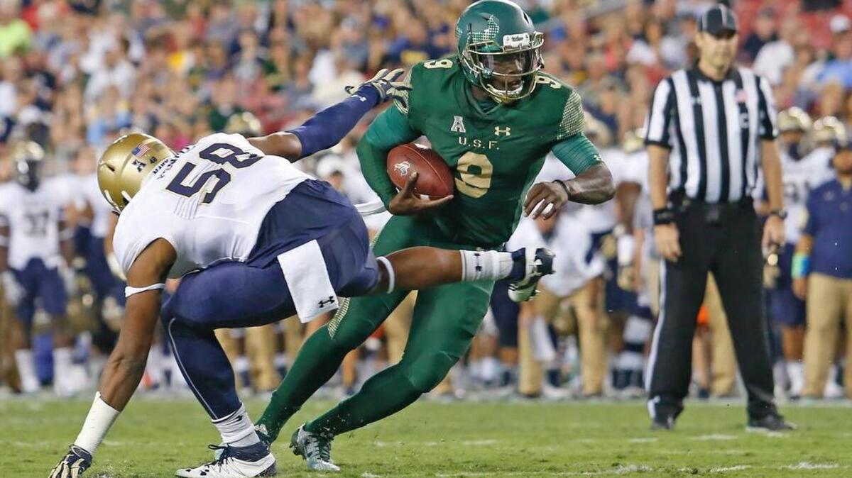 South Florida Bulls quarterback Quinton Flowers (9) leads the team in passing and rushing.