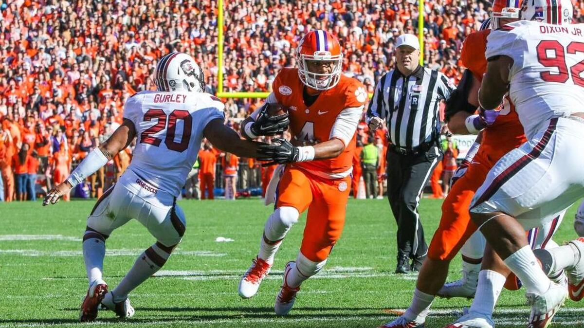 Clemson quarterback Deshaun Watson had four total touchdowns against South Carolina as a freshman while playing on a torn ACL.