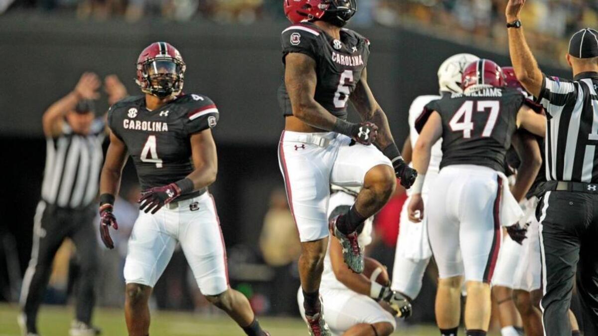 South Carolina Gamecocks defensive back Chris Moody (6) reacts to a defensive stop in the first half of their game at against Vanderbilt at Vanderbilt Stadium in Nashville, Tenn., Sept. 1, 2016.