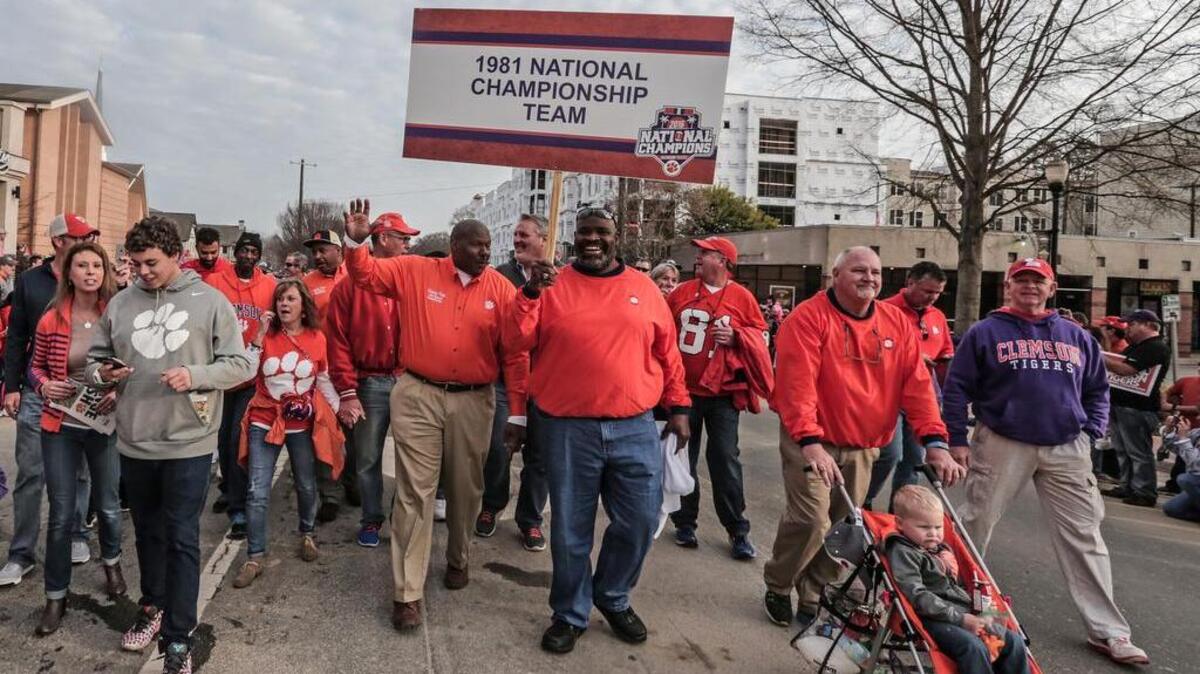 The Clemson football team paraded down the street of Clemson on Saturday to honor a national championship. The last time Clemson won the national championship was in 1981. Members of that team were also in the parade.