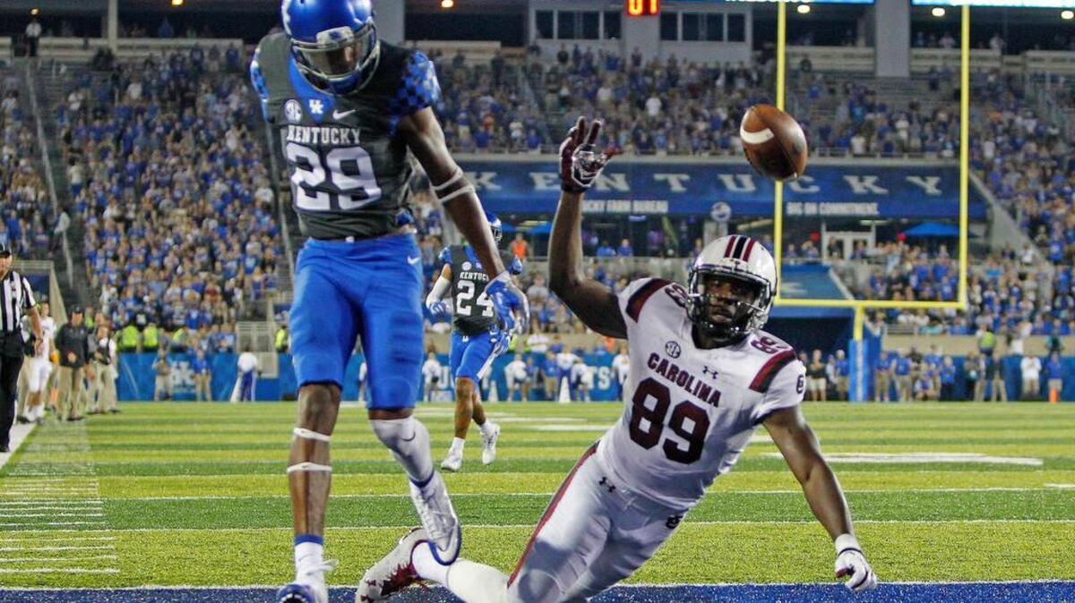 South Carolina wide receiver Bryan Edwards can't come up with a catch in the end zone in the fourth quarter against Kentucky.