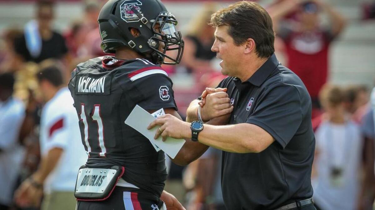 South Carolina head coach Will Muschamp and quarterback Brandon McIlwain
