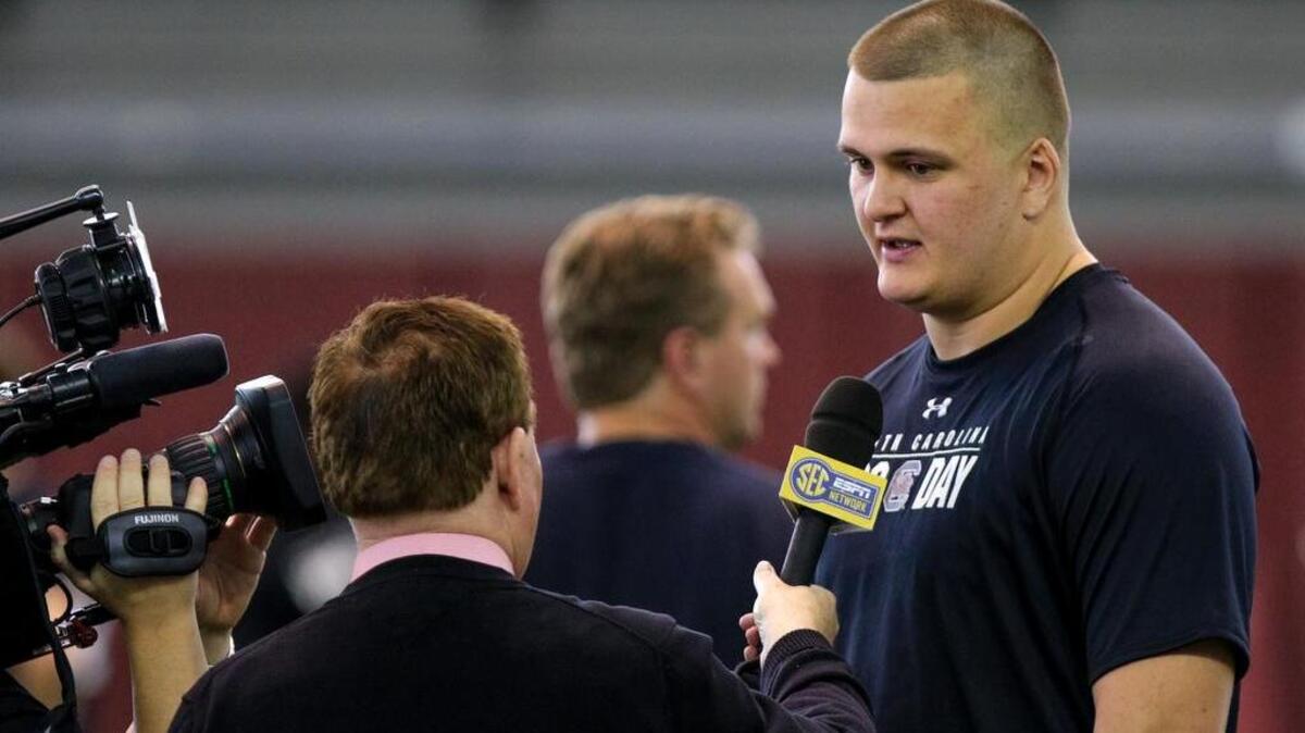 Mason Zandi during South Carolina’s Pro Day in March 14.