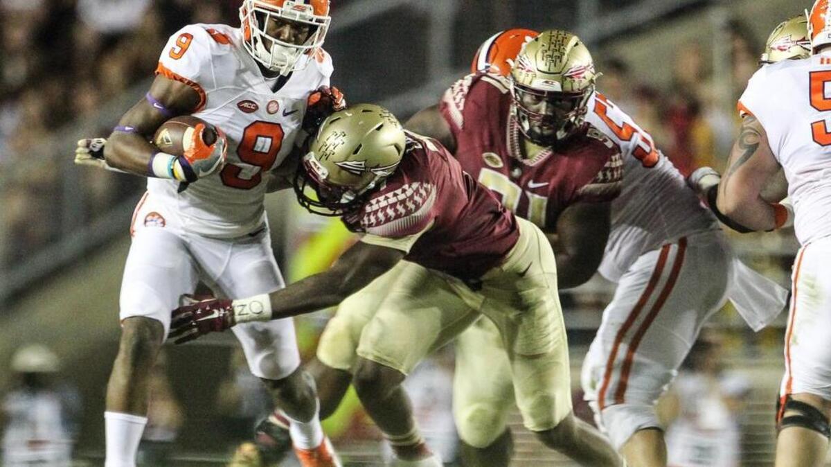 Clemson's Wayne Gallman gains yardage against Florida State on Saturday at Doak Campbell Stadium in Tallahassee, Fla.