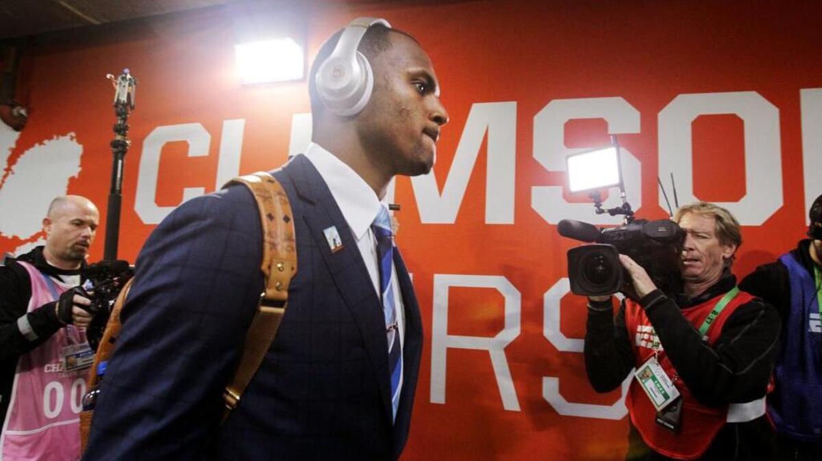 Clemson Tigers quarterback Deshaun Watson arrives with his team in Tampa for the national championship game in January. He is expected to be a first-round NFL draft pick.