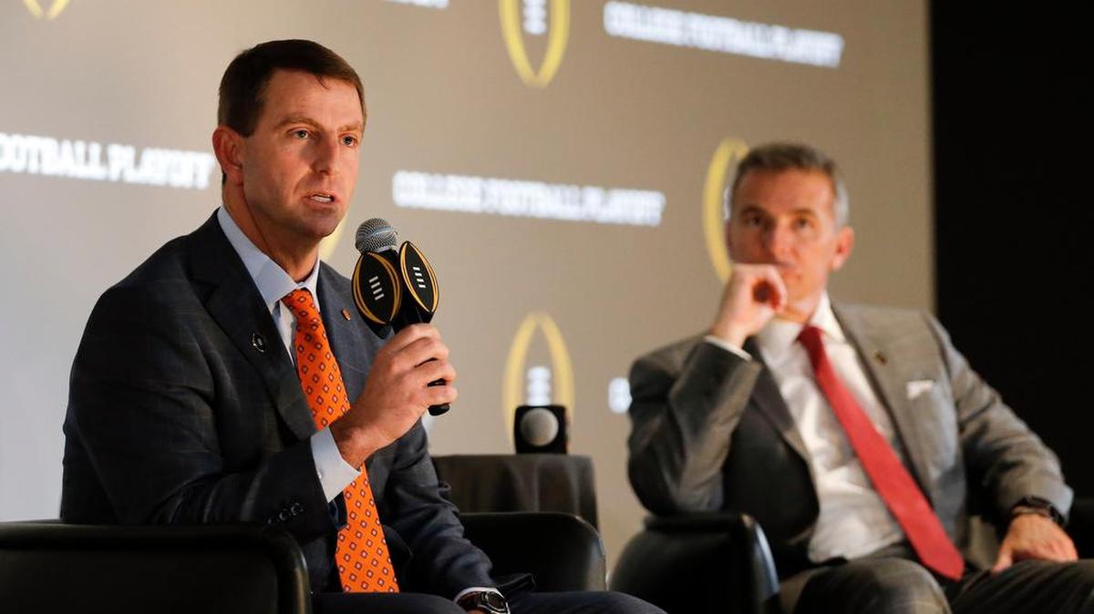 Clemson coach Dabo Swinney and Ohio State coach Urban Meyer spoke at a College Football Playoff press conference last Thursday in Atlanta.