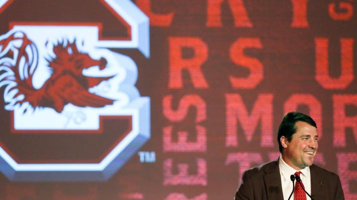 South Carolina coach Will Muschamp speaks to the media at the Southeastern Conference NCAA college football media days, Thursday, July 14, 2016, in Hoover, Ala.