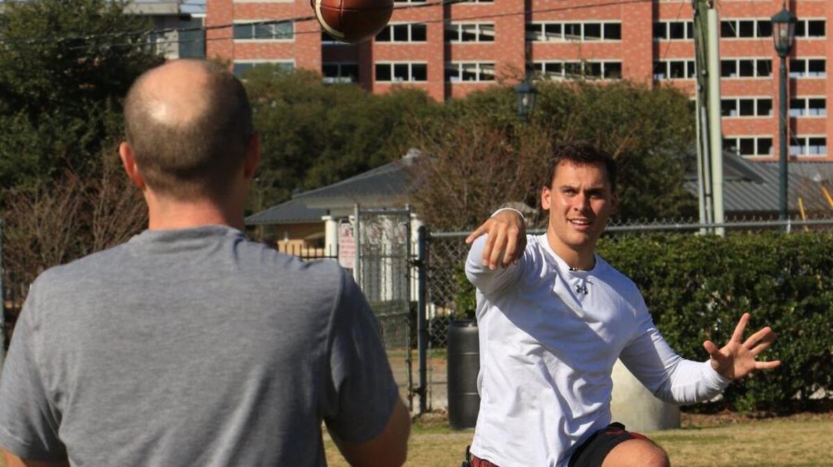 Perry Orth is one of several ex-Gamecocks sharing their football knowledge. Orth has his started his own quarterback training company called QB-1 Athletics. Here he demonstrates the kind of drills his students will go through to The State sports writer Josh Kendall.