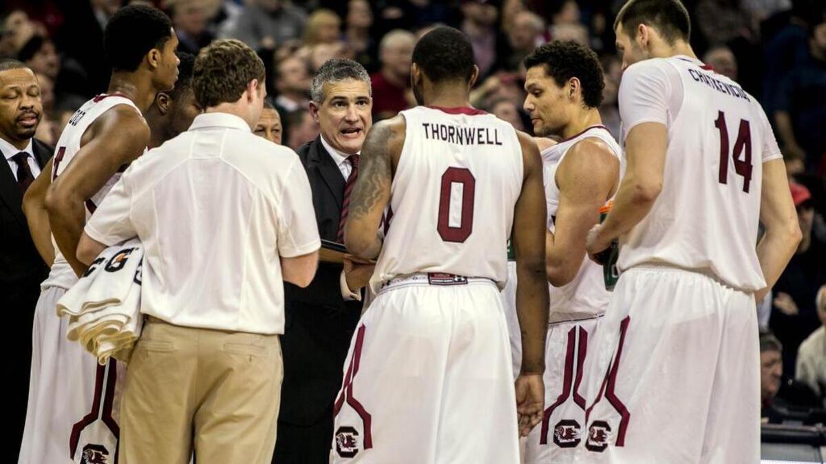 South Carolina Gamecocks head coach Frank Martin and his team