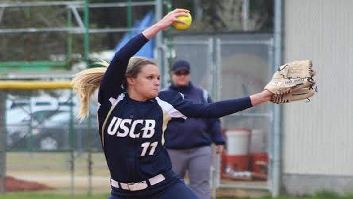 USC Beaufort senior pitcher Ashlie Layman threw a perfect game Saturday in the Sand Sharks' season opener, a 14-0 win over Montreat at Richard Gray Sports Complex in Hardeeville.