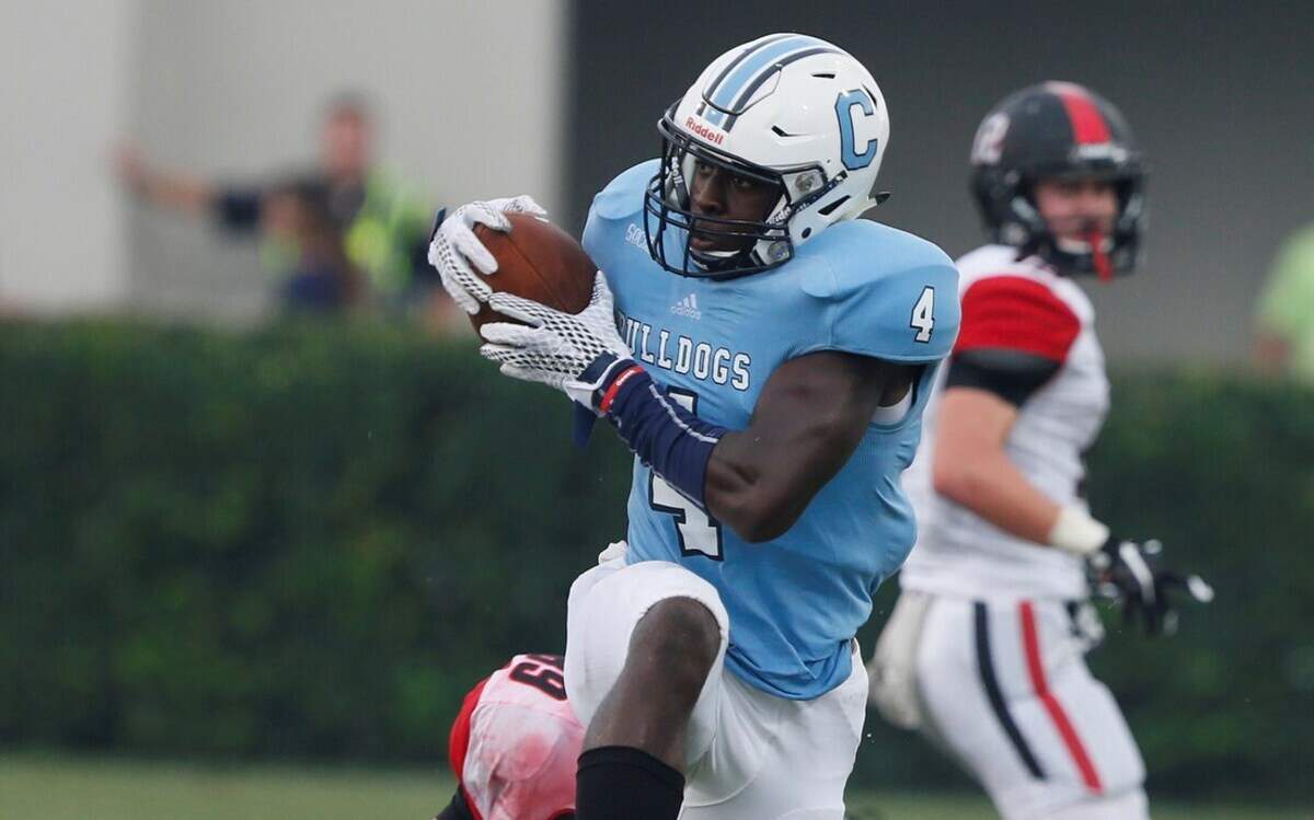 The Citadel's Dee Delaney makes an interception Sept. 5 against Davidson in Charleston's Johnson Hagood Stadium.