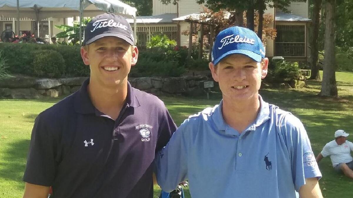 Hilton Head Island golfers Andrew Orischak (left) and Travis Mancill before competition began Monday at the U.S. Junior Amateur at The Honors Course outside Chattanooga, Tenn.