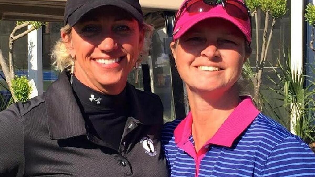 Bluffton’s Sue Churchich (left) and Simpsonville’s Dawn Woodard needed 8 playoff holes before finishing off a three-peat at the WSCGA State Team Championship at Palmetto Hall.