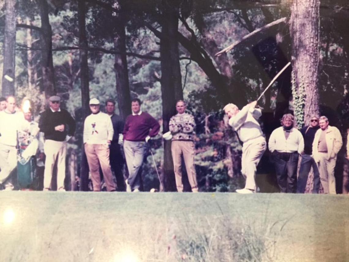 Arnold Palmer tees off from the first tee in November 1993 during the grand opening of Old Tabby Golf Links on Spring Island.