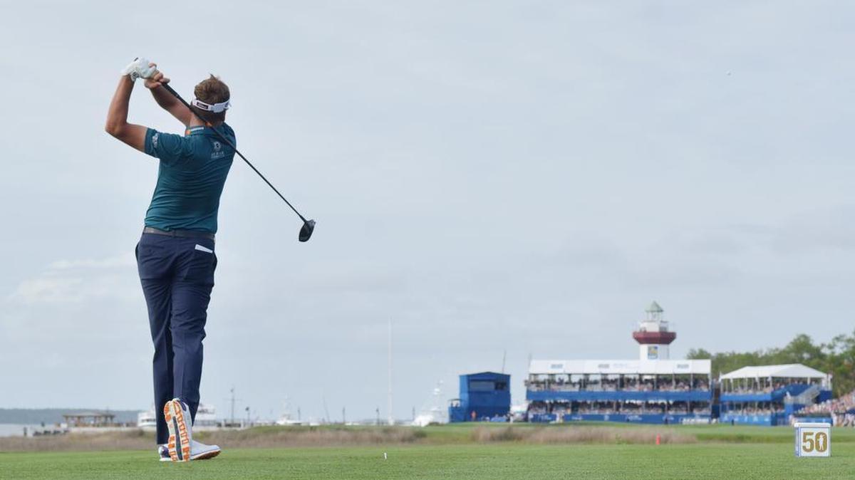 Ian Poulter hits his tee shot on Harbour Town Golf Links' 18th hole during the third round of the 50th RBC Heritage Presented by Boeing in April on Hilton Head Island. The tournament has retained its place on the PGA Tour schedule in 2019.