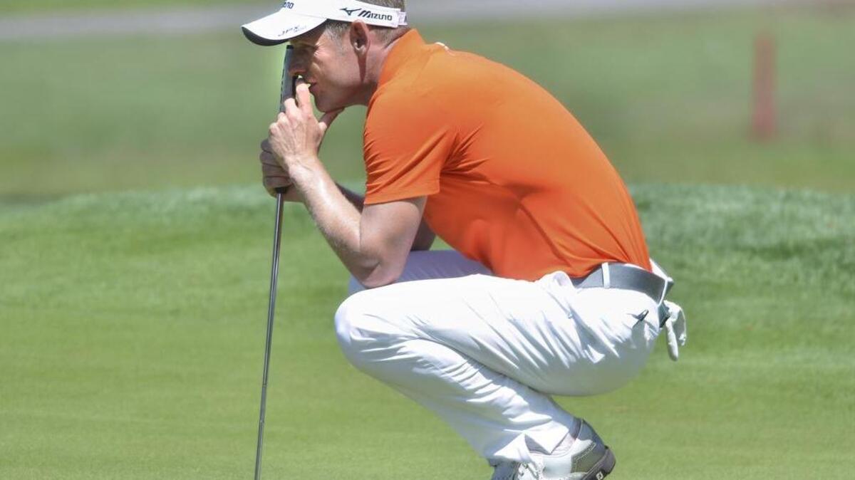 Luke Donald waits to putt on No. 7 during the second round of the RBC Heritage Presented by Boeing on Friday, April 14, 2017, at Harbour Town Golf Links on Hilton Head Island.