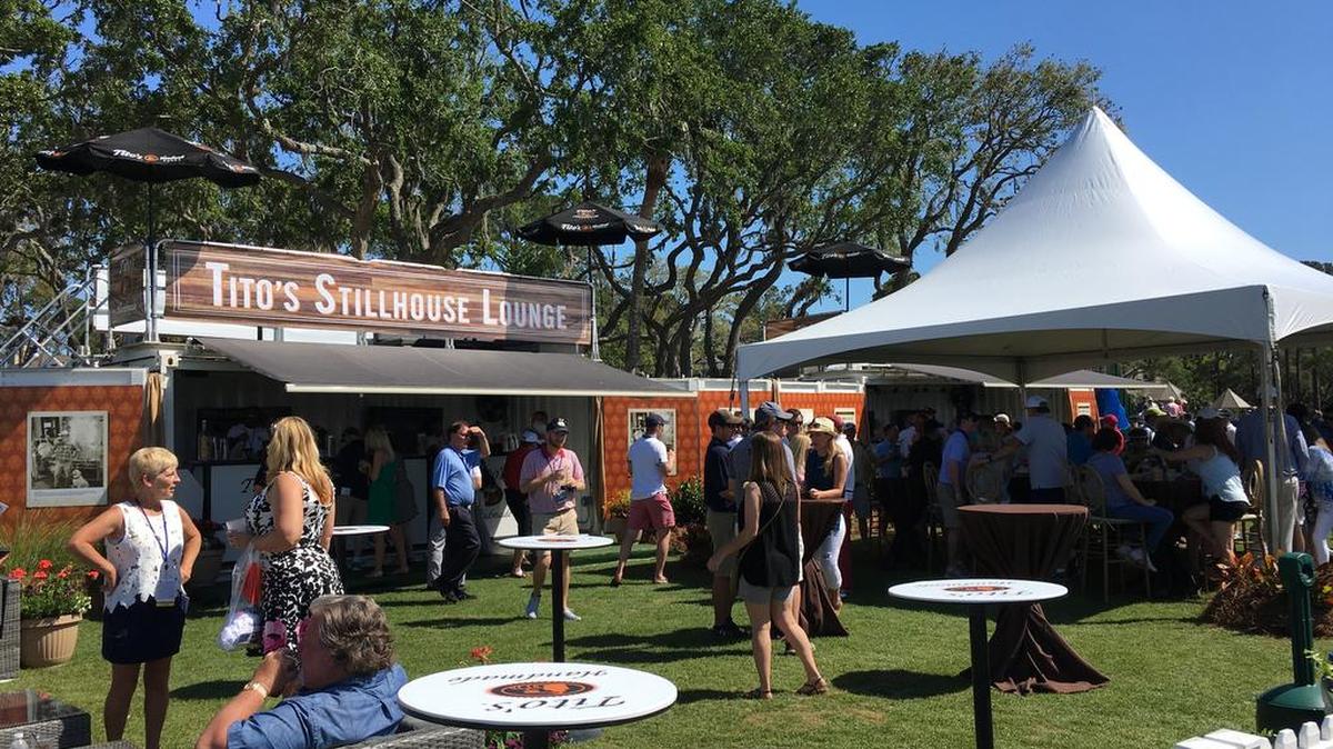 The Tito’s Stillhouse Lounge on the Heritage Lawn near the 17th hole.
