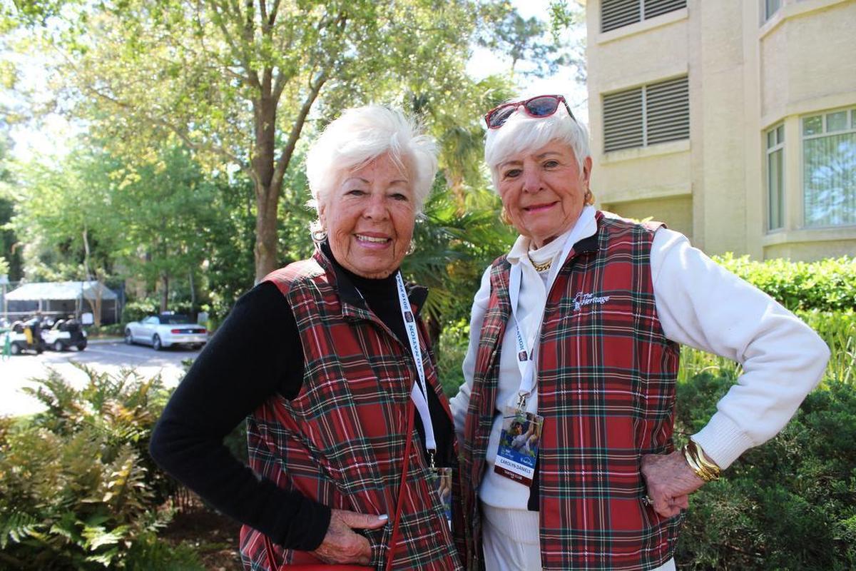Madie Sync and Carolina Bradford Daniels sporting their best plaid for RBC Heritage